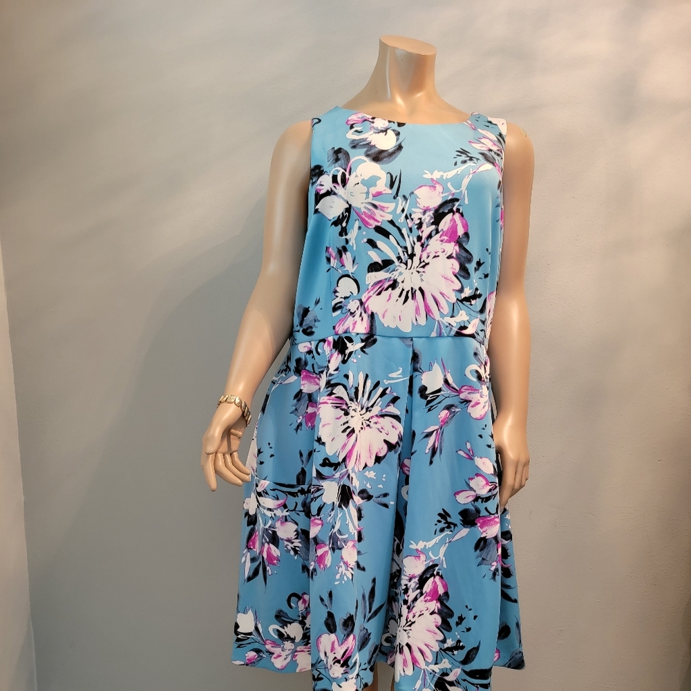 Roz & Ali Blue Turquoise Floral Dress,  size 3X